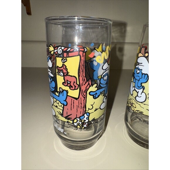 Smurf Collector Glasses Wallace Berrie PEYO 1983 Lot 4 Harmony Handy Papa Clumsy - Picture 3 of 16